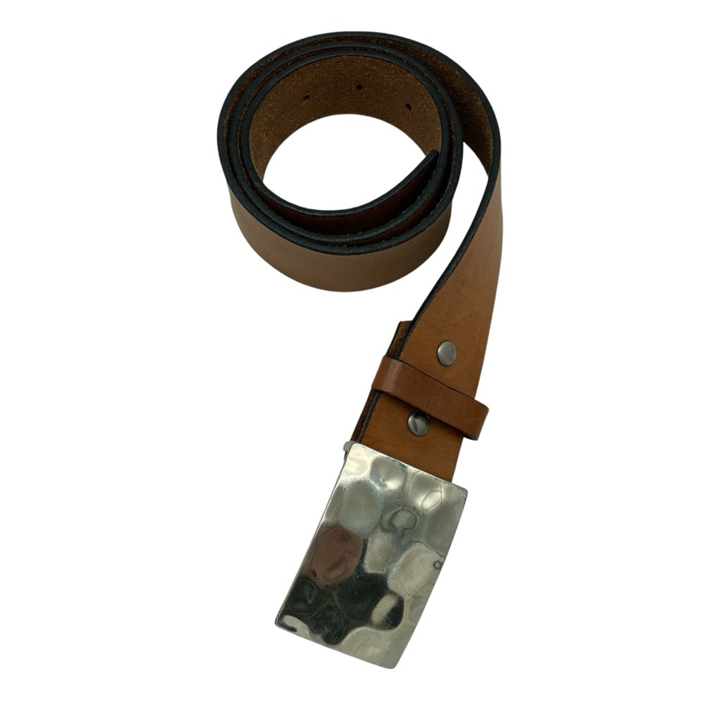 Silpada Brown Leather Belt with Hammered Silver Buckle